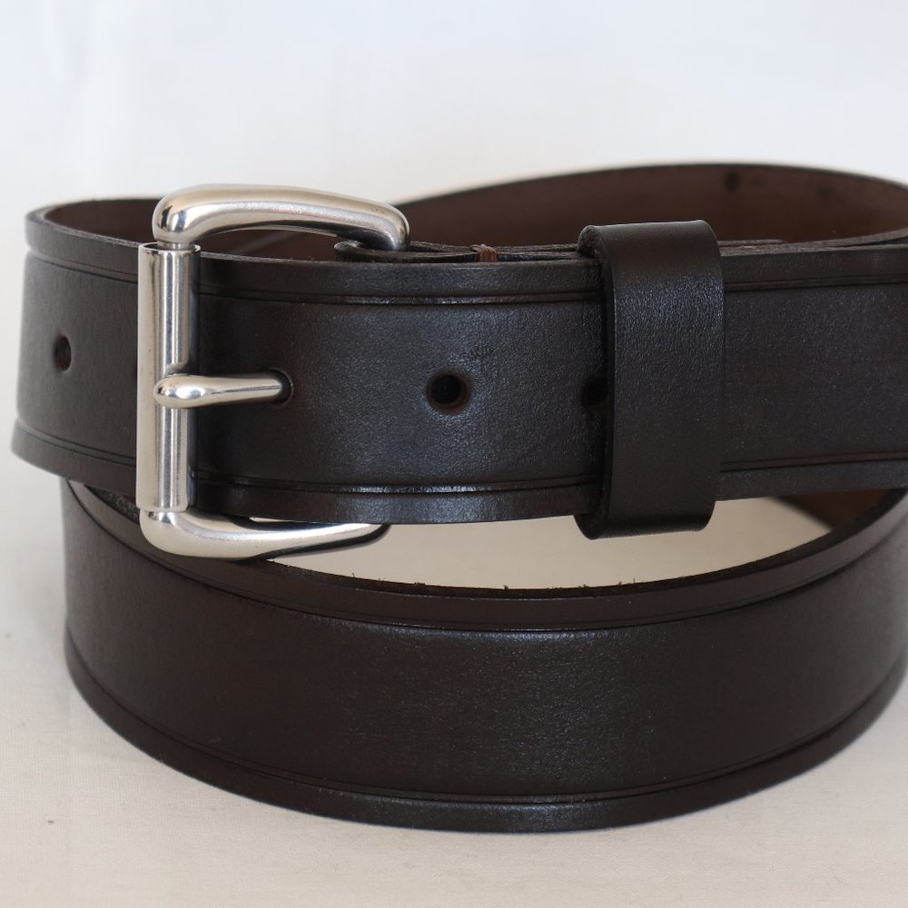 37" Handmade leather belt 100% cow hide brown creased vegetable tanned grain S
